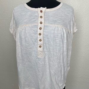Pilcro Anthropologie XS White Ruched Henley Long Sleeve Tee Casual 2111